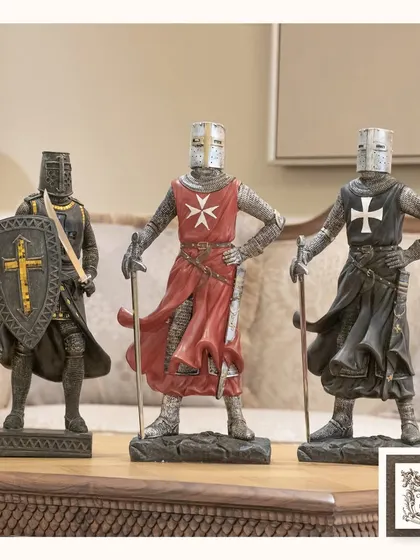 My Crusader series figurines can be grouped to create a powerful historical display. This set of three, each with unique details, tells a story of chivalry and courage on a console or bookshelf.