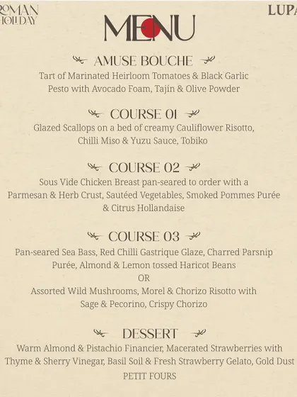 A duplicate of the non-vegetarian menu for our Valentine's dinner, ensuring all guests could see the delicious offerings.