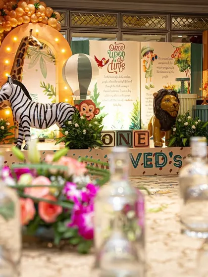 A view of Ved's 'Wild One' stage from the guest tables. I ensure the decor looks fantastic from every angle, creating a completely immersive environment for the celebration.