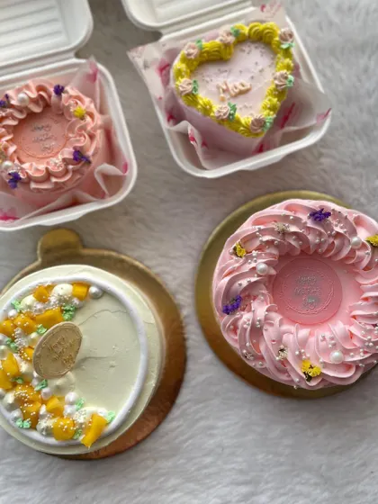 A few of my Mother's Day specials, including bento cakes and a slightly larger mango cake. Each one is designed to feel special and celebratory.