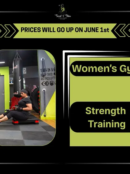 Strength training is a core part of our program at our women's gym. This graphic highlights our focus on helping you build power and confidence through guided weightlifting.