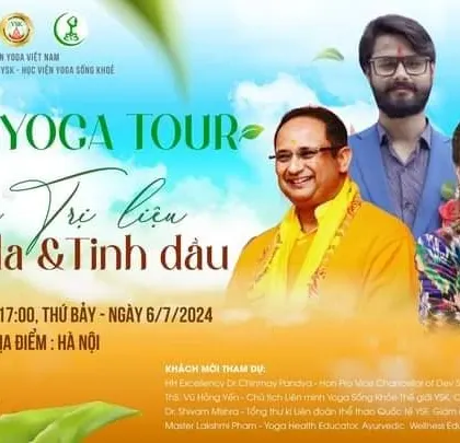 A poster for the YSK Yoga Tour in Hanoi, where I was invited to speak on Yoga Therapy, Ayurveda, and Essential Oils. These collaborations help bring integrated holistic health knowledge to a wider audience.