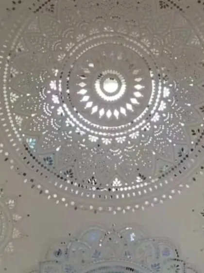 A beautiful example of modern Lippan art on a panel. The traditional mirror-work art form is given a contemporary twist for today's homes.
