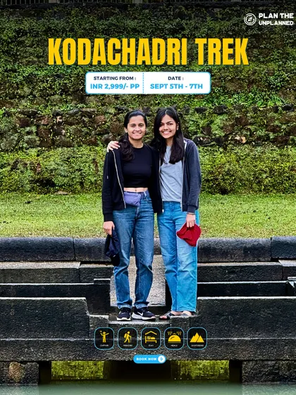 Two friends posing on the trail during our Kodachadri trek. It's the perfect adventure to share with your favorite people.