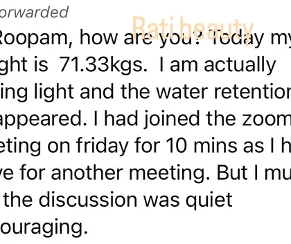 A client shares her progress, feeling lighter and seeing her water retention disappear.