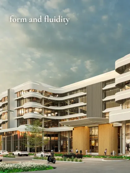 The facade of the Nagpur medical building showcases a balance of form and fluidity. The wave-like horizontal bands create a sense of gentle movement, contributing to a welcoming and less intimidating healthcare setting.