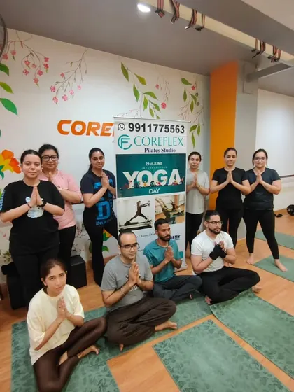 A moment of gratitude with our yoga tribe. This group photo after a fulfilling session captures the calm and connected energy we cultivate in every class.