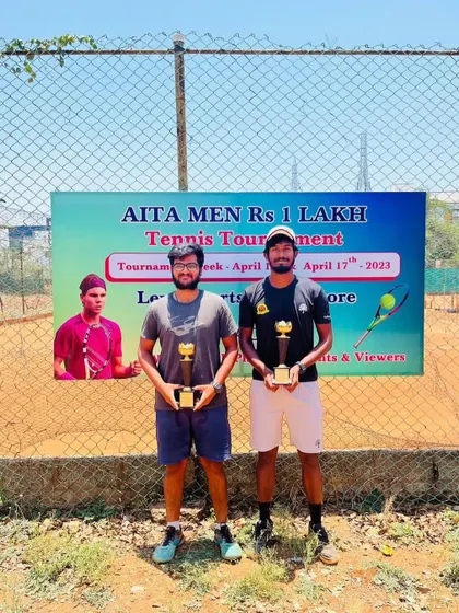Another view of the doubles champions at the Coimbatore AITA tournament.