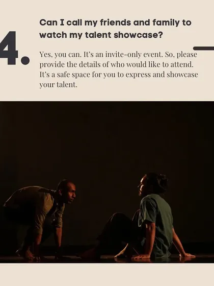 An FAQ confirming that performers can invite friends and family to this invite-only event.