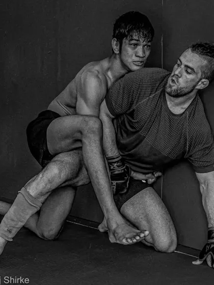 Seth Rosario controlling Rahul Thapa from the back during a sparring session. This is where champions are forged.