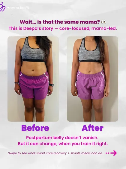 This is Deepa's story, a transformation led by focusing on her core. This before and after shows that while the postpartum belly doesn't vanish overnight, it can change significantly when you train it right.