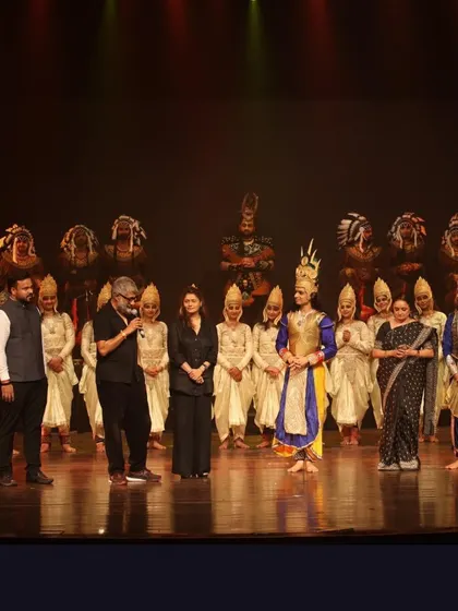 The full cast of '18 Days' on stage with our esteemed guests. It takes a village to bring an epic to life, and this picture represents the dedication of every single person involved.