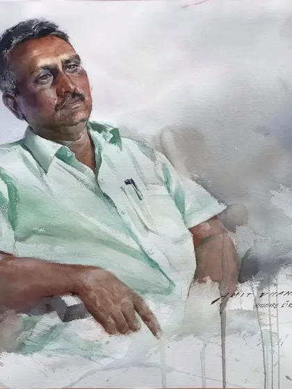A watercolour portrait demonstration at the art college in Latur. I had the pleasure of painting my senior and friend, who is now a professor there.