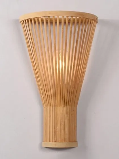 This minimalist wall sconce is crafted from vertical bamboo slats that form a gentle, tapered cone. The light emanates softly from within, making it a subtle yet elegant accent light for a modern or Scandinavian-inspired interior.