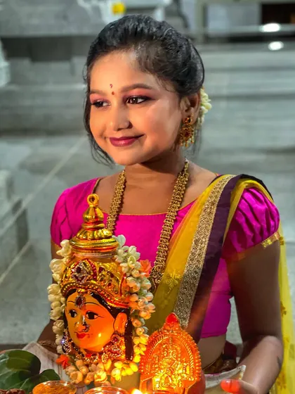 Our little Lakshmi at home for the Varamahalakshmi festival. It was so much fun creating this traditional look for her.
