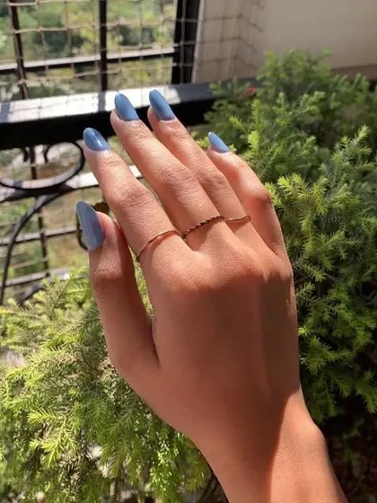 Another shot of the serene blue nails, showing how elegant and simple they look. Perfect for everyday wear.