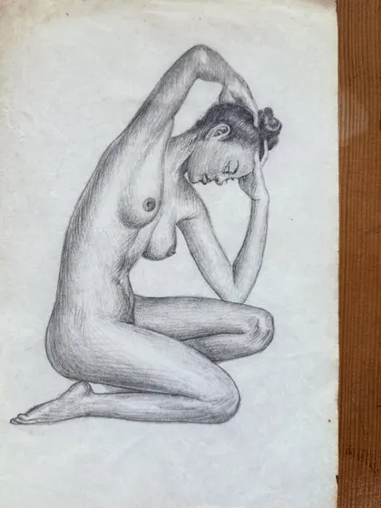 A sketch of a seated female figure in a moment of quiet contemplation. These early drawings were not just about anatomy, but about trying to capture a mood and a story within a single pose.
