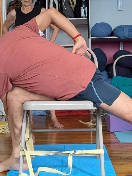 Additional images from my personal practice and teaching sessions, demonstrating a wide variety of asanas and the use of props. Each photo shows a moment of exploration in the journey of yoga.