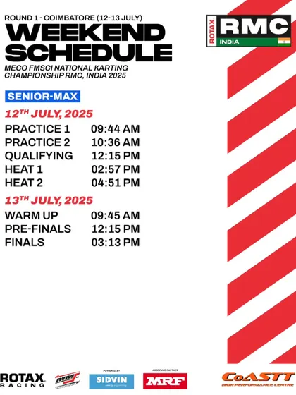 The race weekend schedule for the Senior Max class at Round 1.