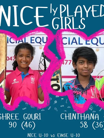 Our little champions, Shree Gouri and Chinthana, with massive scores in an U-10 practice match. The future of NICE cricket is incredibly bright.