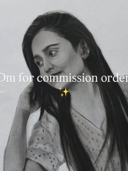A final shot of the completed portrait with a call to action for commission orders.