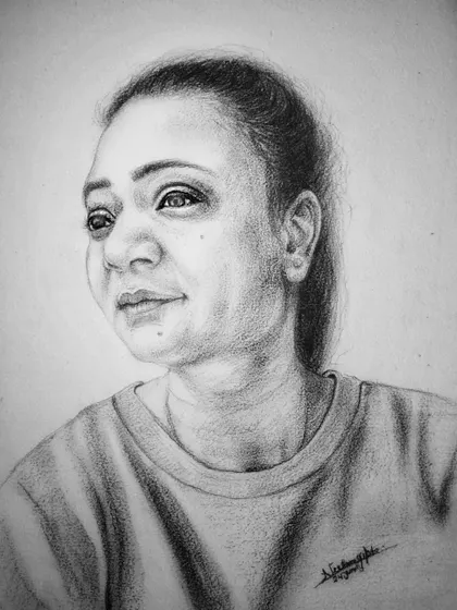 A realistic pencil sketch capturing a candid, thoughtful expression. I focus on the subtle shading around the eyes and mouth to convey emotion and personality.