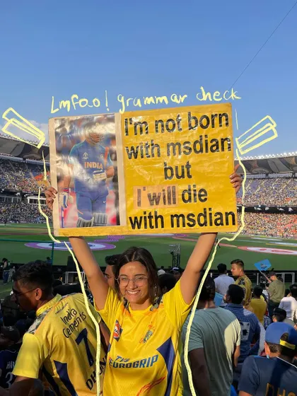 Lmfao, grammar check. A funny sign I saw at the match, with doodles to highlight the humor.
