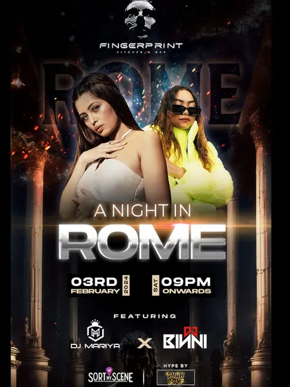 The poster for "A Night in Rome," a special themed event where I performed a duo set with DJ Mariya.