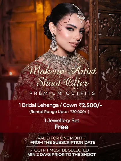 Calling all Makeup Artists. I've created exclusive offers just for you. Rent premium bridal outfits like this one, with a free jewellery set, to make your portfolio pop. Let's collaborate.