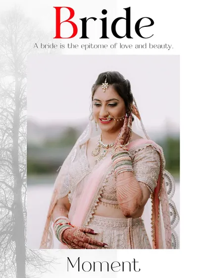 A stylized bridal portrait with a modern magazine-style design.