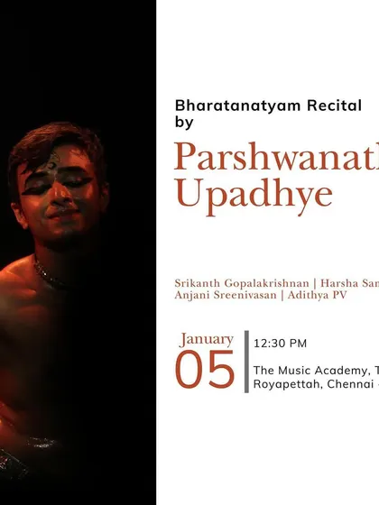 The poster for my solo Bharatanatyam recital at The Music Academy in Chennai, an open event for all art lovers.