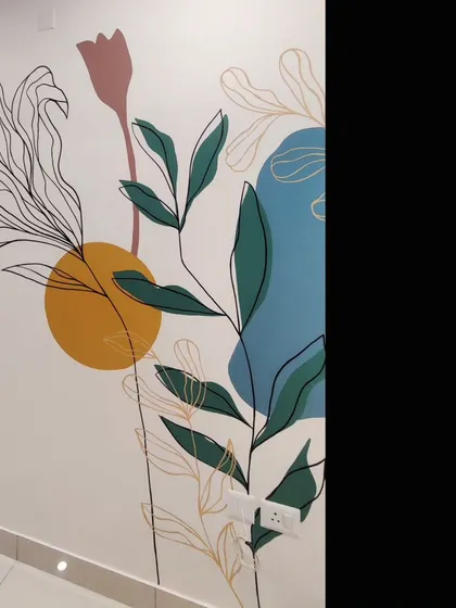 A wider view of the abstract botanical composition, perfect for adding a touch of elegance to a bedroom or living room wall.