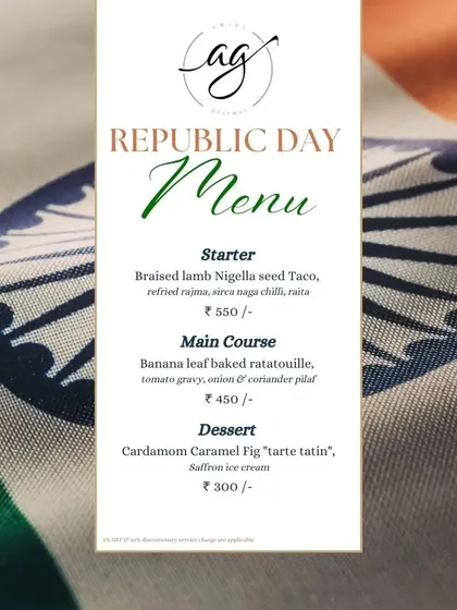 For Republic Day, I create a special menu that combines the flavors of France and India. This one included a Braised Lamb Nigella Seed Taco and a Cardamom Caramel Fig Tarte Tatin.