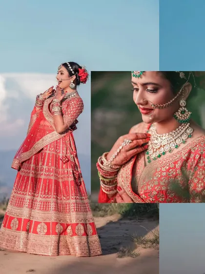 A vibrant collage of the bride at her mountain wedding. The bright blue sky and her joyful expressions make this a fresh and happy collection of bridal portraits.