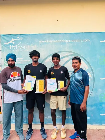 Our players Oges and Akshath after a successful tournament in Jassowal, where Oges won the singles title and both reached the doubles final.