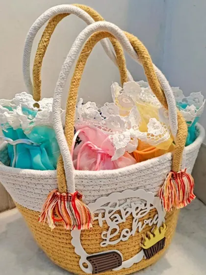 Another shot of the yellow Lohri hamper basket.
