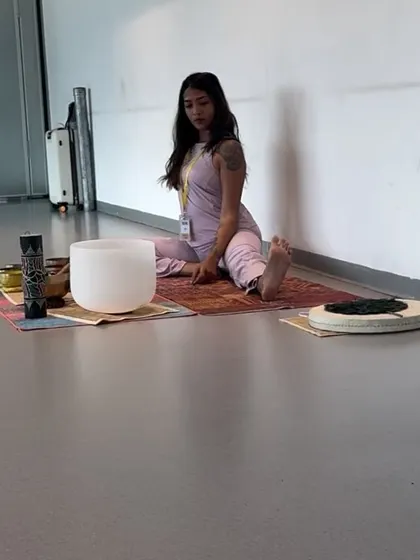 A seated wide-legged stretch. This is another great pose for opening the hips and stretching the inner thighs, which I incorporate into my corporate classes.
