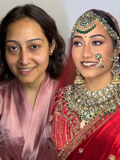 The power of professional makeup. This before-and-after shows how I use color correction and advanced base techniques to create a flawless, radiant bridal look that looks stunning both in person and on camera.