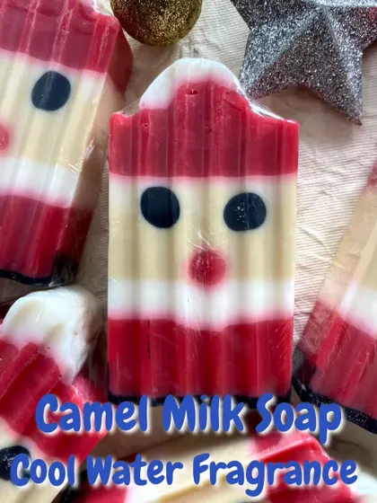 How fun is this Santa soap? It has a Cool Water fragrance and is a festive way to enjoy my gentle camel milk formula during the holidays.