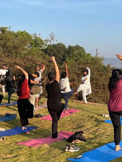 Another angle of our balancing practice at the Vivaan Festival. Each person finds their own stability, a beautiful metaphor for finding balance in our busy lives.