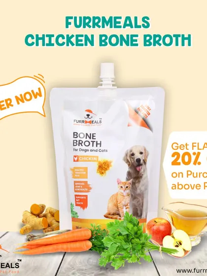 These images are part of series showing happy dogs and the bone broth product, reinforcing its benefits and appeal.