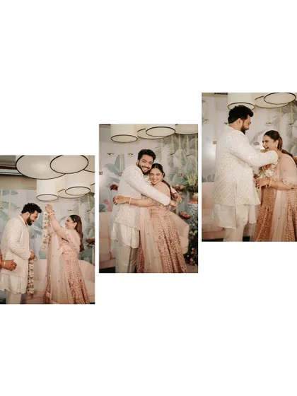 A series of hugs and happy moments from an engagement ceremony. This collage focuses on the physical expressions of love and celebration.