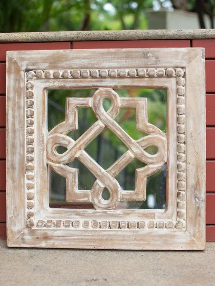 This is the same square mirror in a distressed white finish, offering a softer, more neutral look. It’s a perfect example of how the finish can change the personality of a piece, making it adaptable to a serene and minimalist aesthetic.