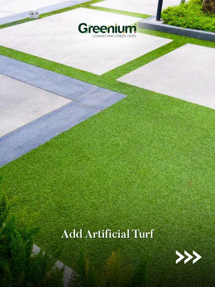 Add artificial turf for a low-maintenance landscaping solution. This image shows how it can be combined with concrete pavers for a modern, clean look that also helps increase property value.