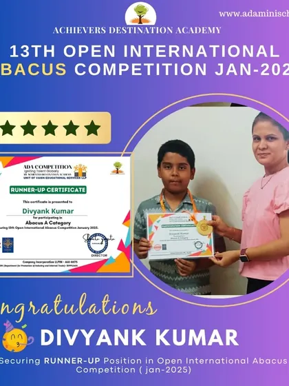Congratulations to Divyank from Katraj, Pune, for his runner-up position in the international competition.
