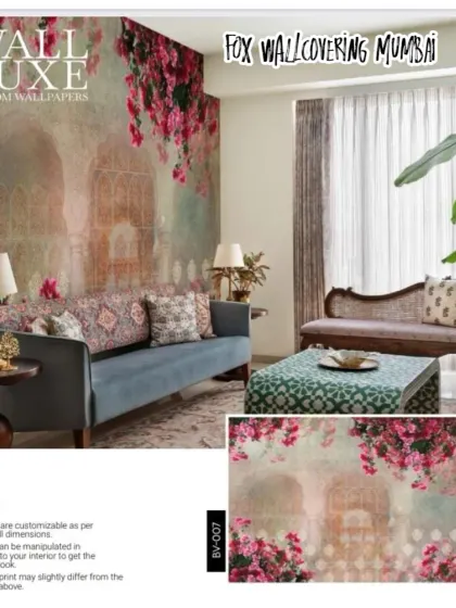 This 'Wall Luxe' design features vibrant bougainvillea flowers cascading down a textured wall, creating a rich and colorful feature.