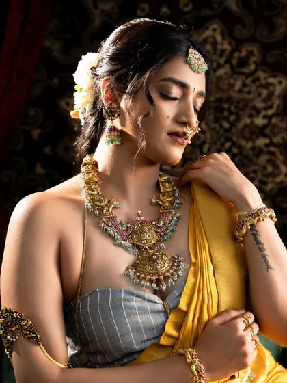 This image captures the texture and finish of the antique jewellery, showing its unique, non-shiny lustre.