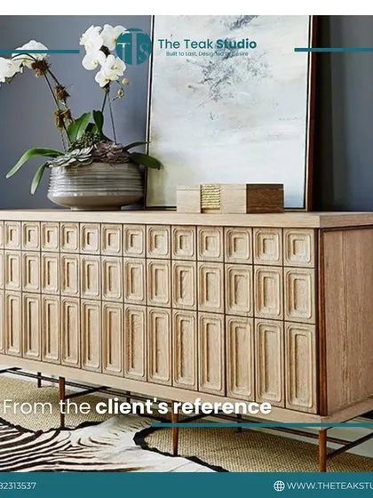 This image shows the client's reference photo for a beautifully detailed wooden cabinet. We specialize in taking these inspiration images and building them to your exact specifications.