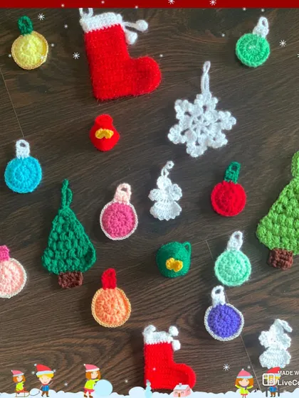 An assortment of my handmade tree ornaments, showing the variety of designs you can choose from.