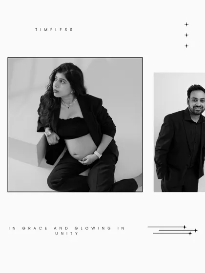 Timeless, graceful, and glowing in unity. This black and white composition highlights both the couple's connection and the individual strength of the mom-to-be.